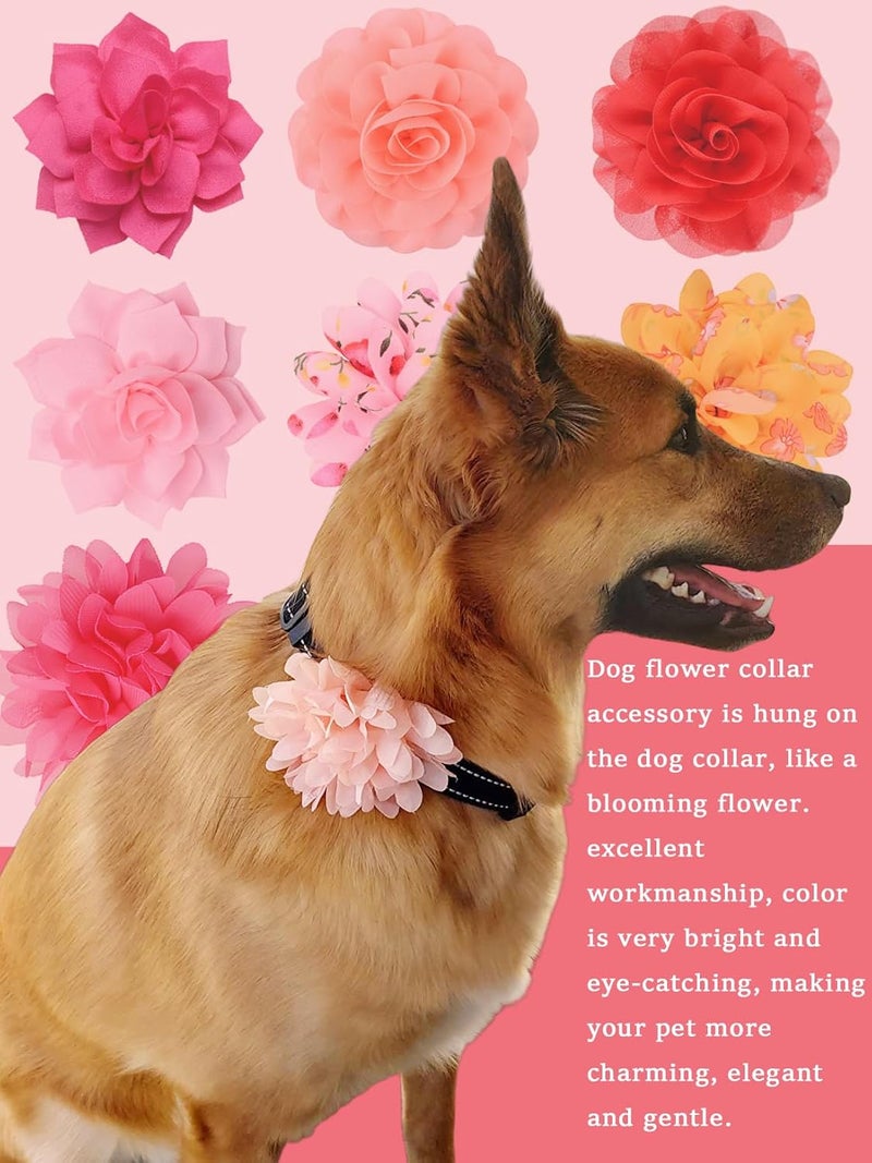 iToolai Dog Collar Flower Attachment, 8Pcs/4 Styles Cat Flowers Collar Charm Accessories,Chiffon Slide-on Flower Bows for Puppy Pet Grooming,Multicolored Pinky Series - Image 4